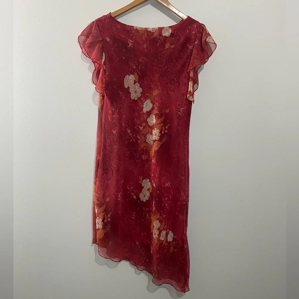 Alyn Paige Vintage Ruffled Scoop Neck Floral Asymmetric Midi Dress Size 11/12 - Picture 4 of 7